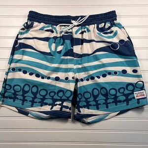 NWOT Willbo Board Short/Swim Short Men's L Blue White Abstract Graphic Elastic